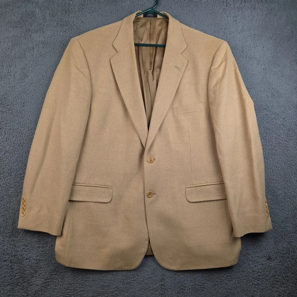 Vintage Camel Hair Blazer Men's 46R Beige 2 Button Sport Coat 80s 90s Old Money